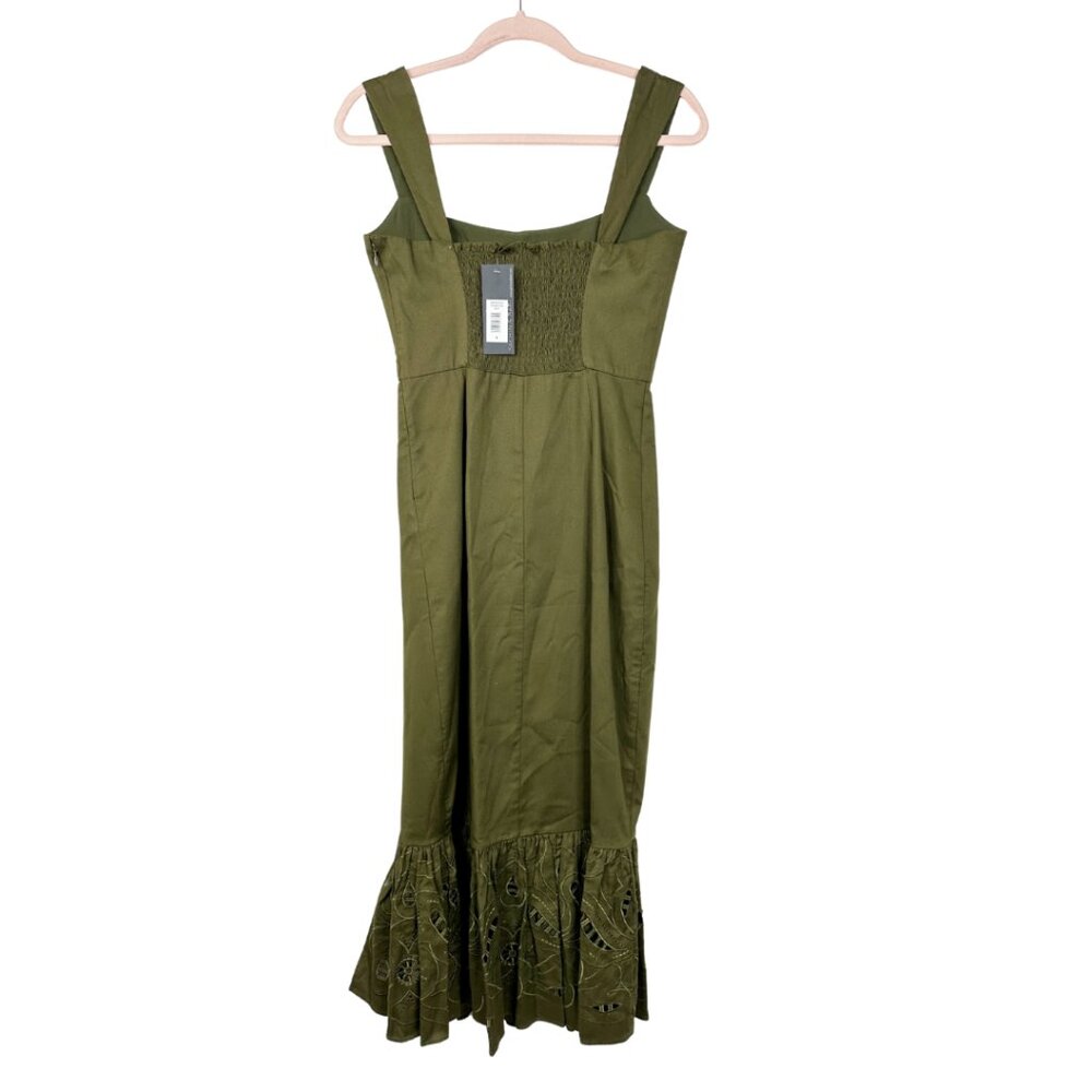 NWT SACHIN + BABI Laura Dress in Olive Smocked Midi Peplum Slit Sleeveless 10 - Picture 4 of 10